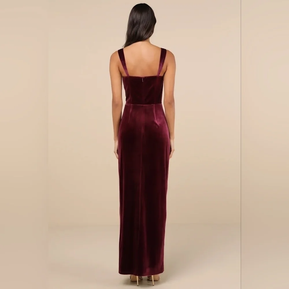 Lulus Pristine Luxury Dark Berry Velvet Bustier Maxi Dress S Wedding Party - Picture 5 of 10